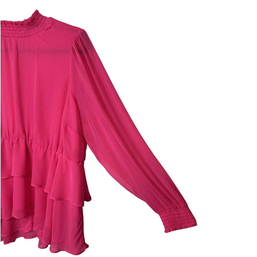 Torrid Crinkle Chiffon Smock Neck Ruffle Tiered Top Pink Like New Size 1 - Picture 4 of 8